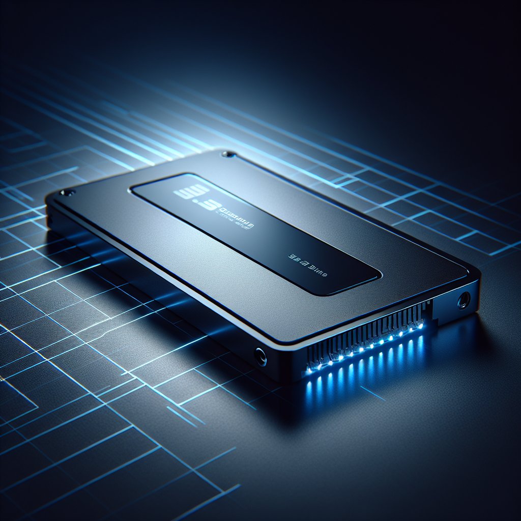 SSD on dark surface with blue lighting